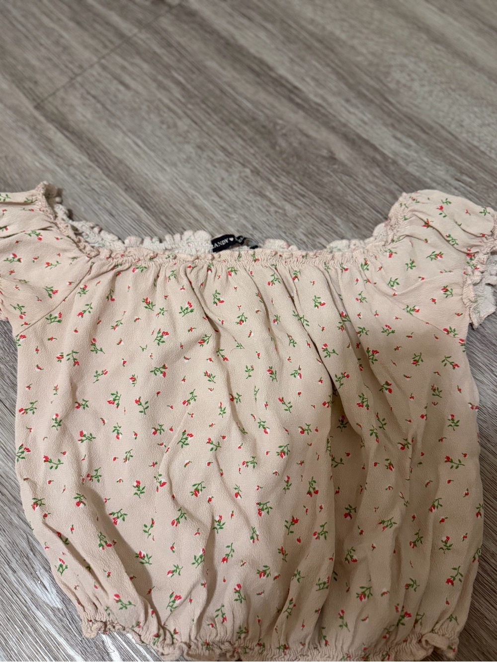 Brandy Melville Cream Floral Off-Shoulder Crop Top